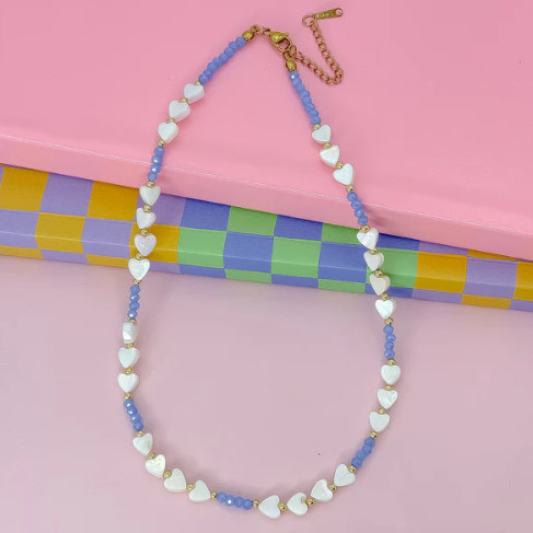 Candy Hearts Strand Necklace | Light Blue