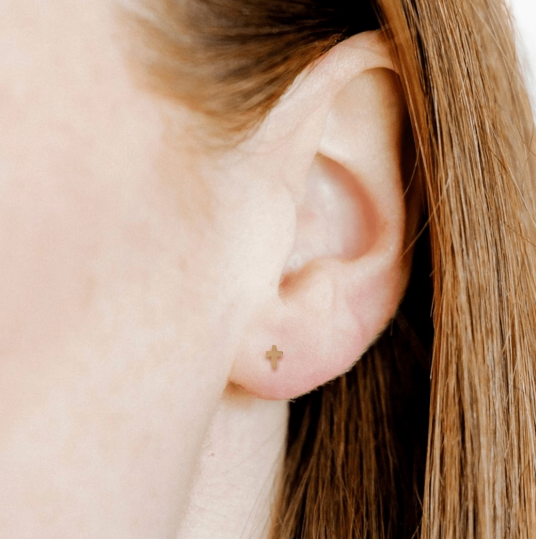 Screwback Stud Earrings | Micro Gold Cross