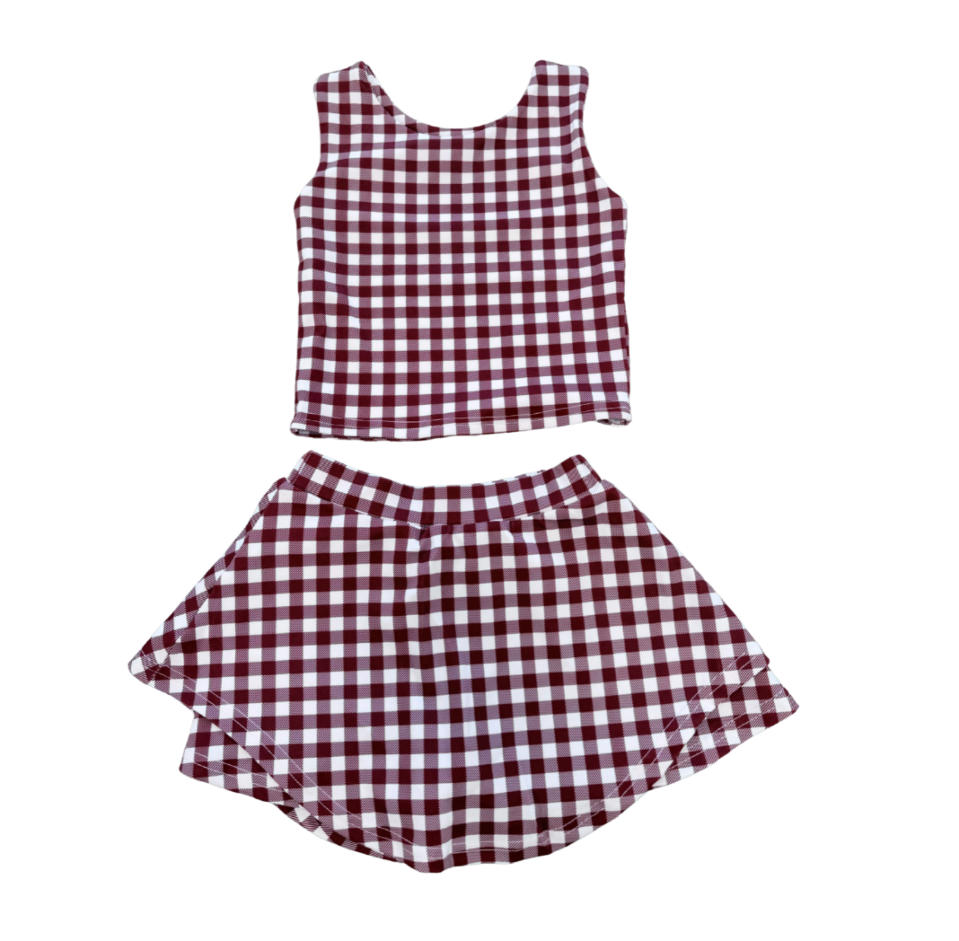 Athletic Skort Set | Maroon Gingham