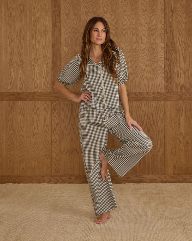 RUFFLE PAJAMAS || EVERGREEN GINGHAM