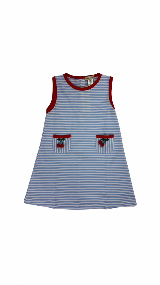 Cherry Striped A Line Dress | Blue