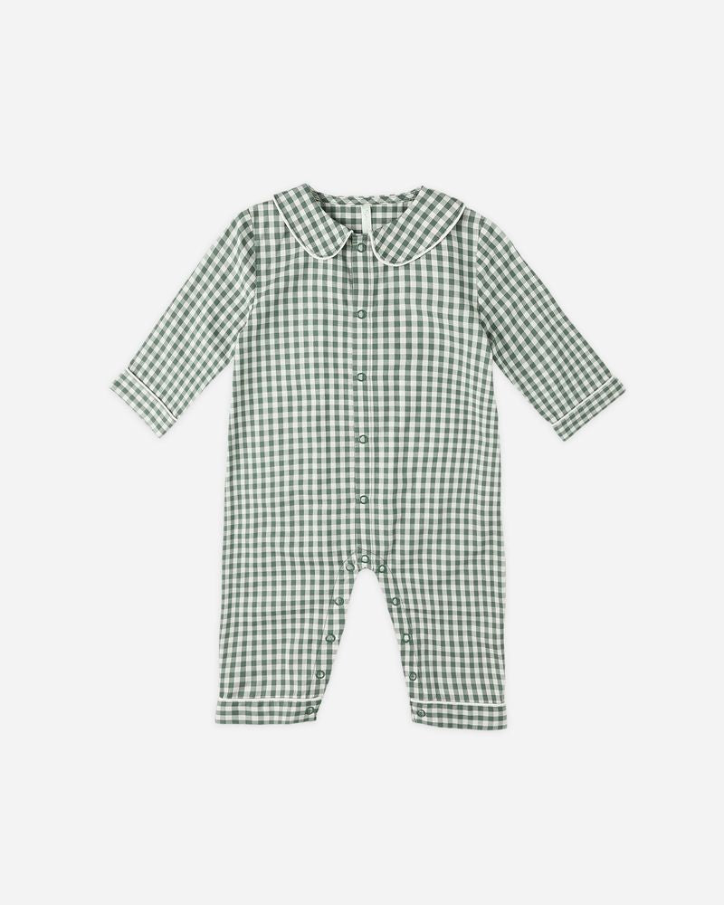 BABY PAJAMA ROMPER || EVERYGREEN GINGHAM