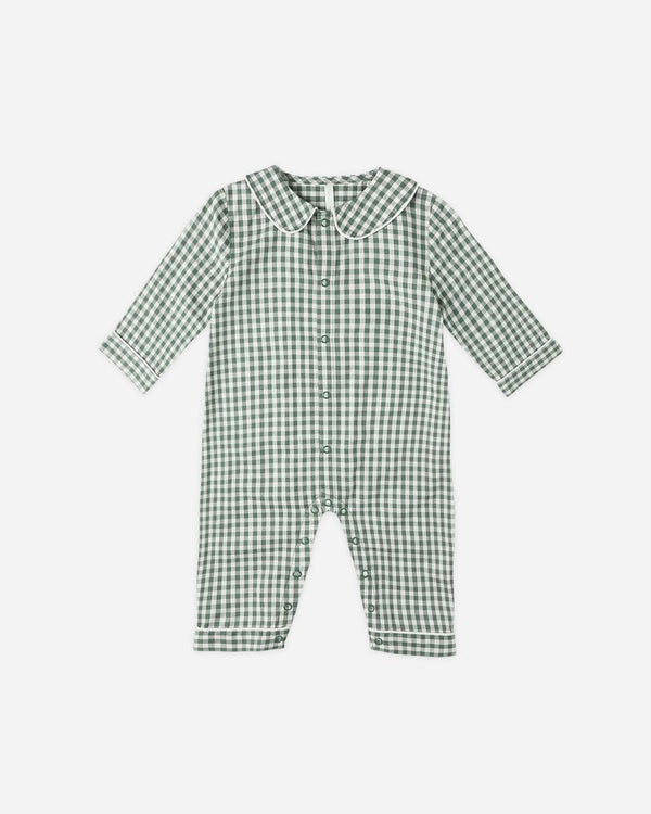 BABY PAJAMA ROMPER || EVERYGREEN GINGHAM