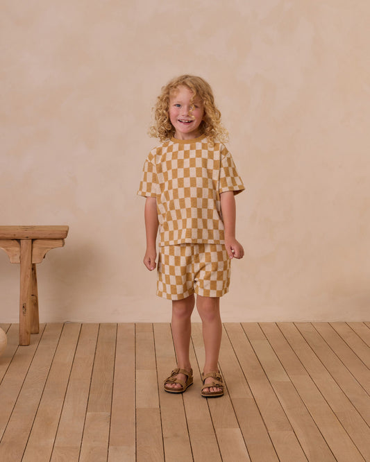 TERRY BOYS SHORT || MARIGOLD CHECK