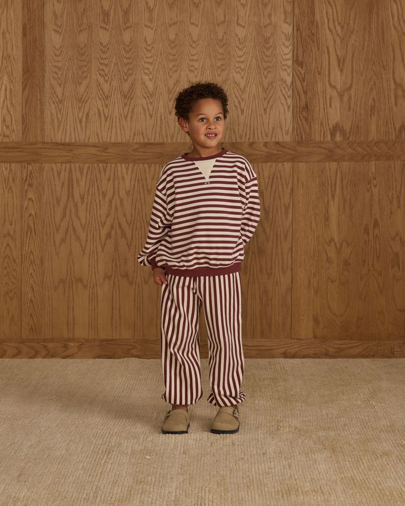 OVERSIZED CREW || BURGUNDY STRIPE