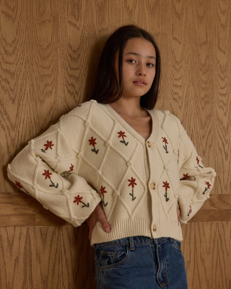 BOXY CROP CARDIGAN || WINTER DAISY EMROIDERY - TEEN