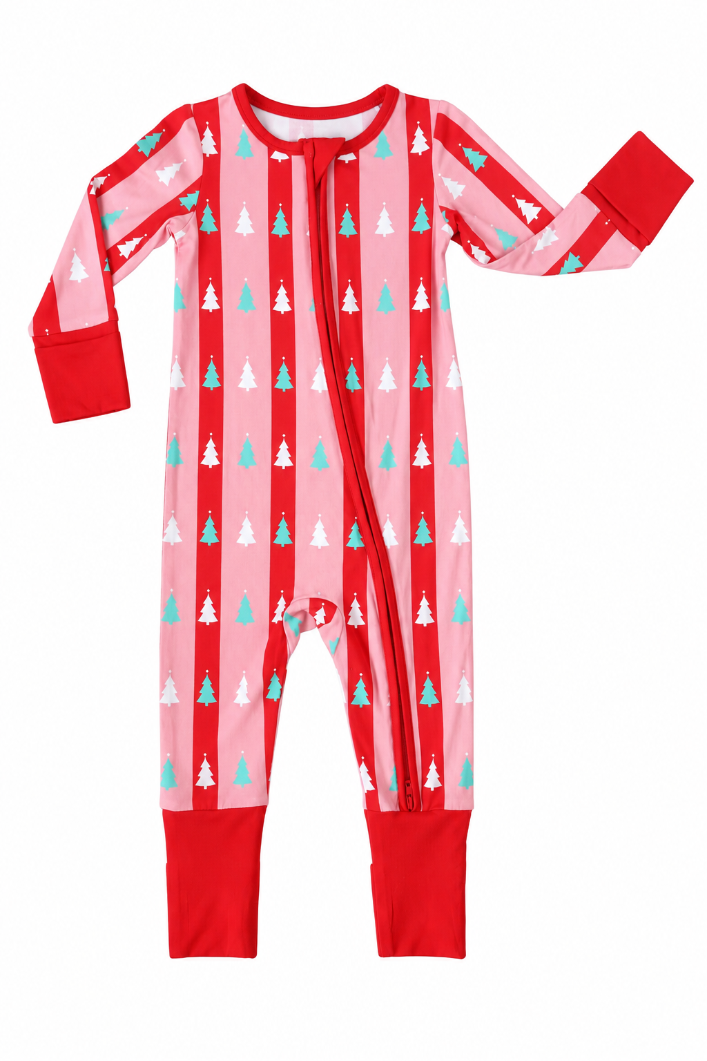 Zipper Romper | Pink & Red Tree Stripes