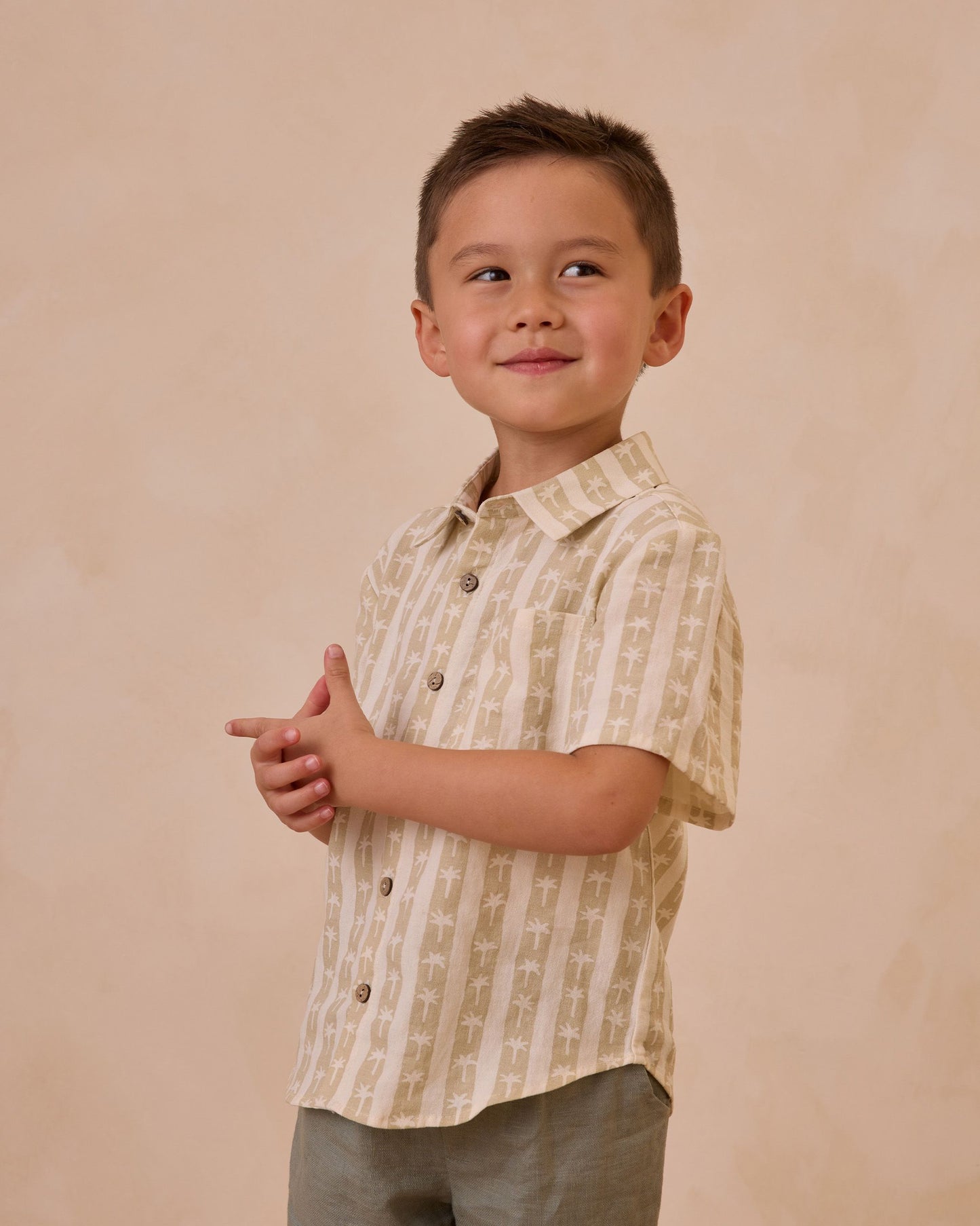 COLLARED SHORT SLEEVE SHIRT || PALM STRIPE