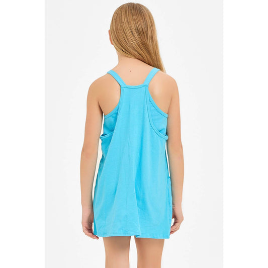 Relaxed Tank Dress with Built-In Romper Lining | Blue Aqua