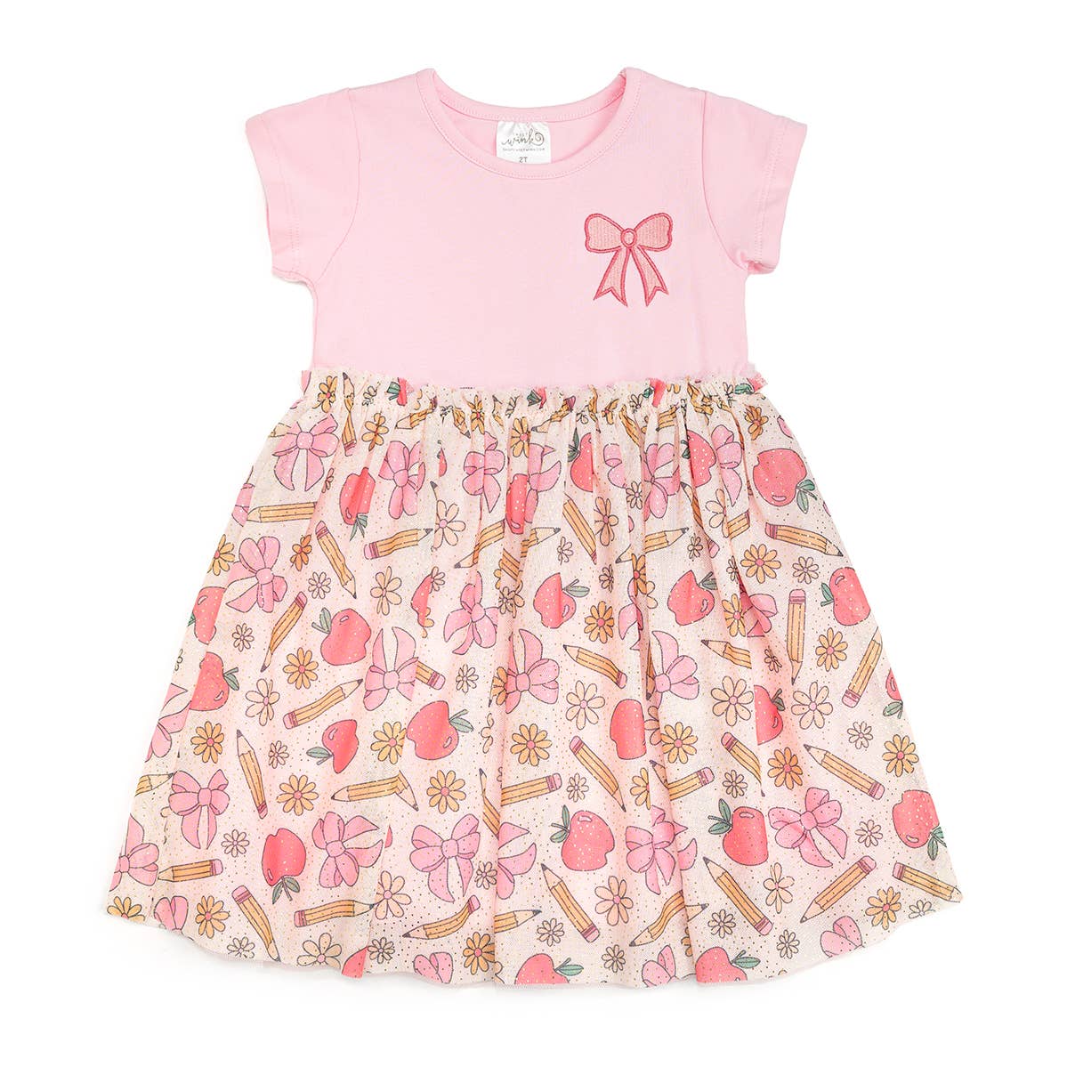 Back To School Cutie Patch Short Sleeve Tutu Dress