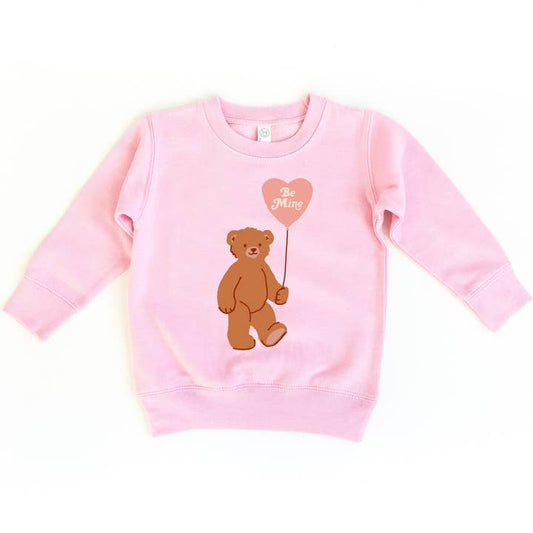 Be Mine Bear Balloon Valentines Day Kids Sweatshirt | Pink