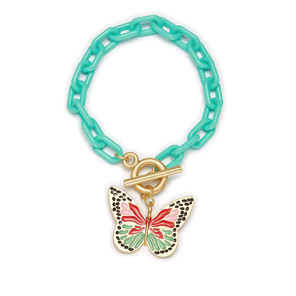 Kids Butterfly Charm with Turquoise Link Chain Bracelet