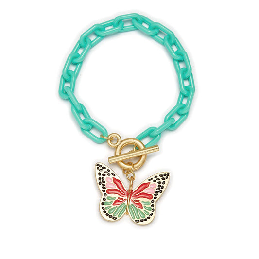 Kids Butterfly Charm with Turquoise Link Chain Bracelet