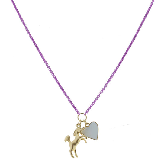 Kids Lavender Box Chain with Unicorn and White Hear Necklace