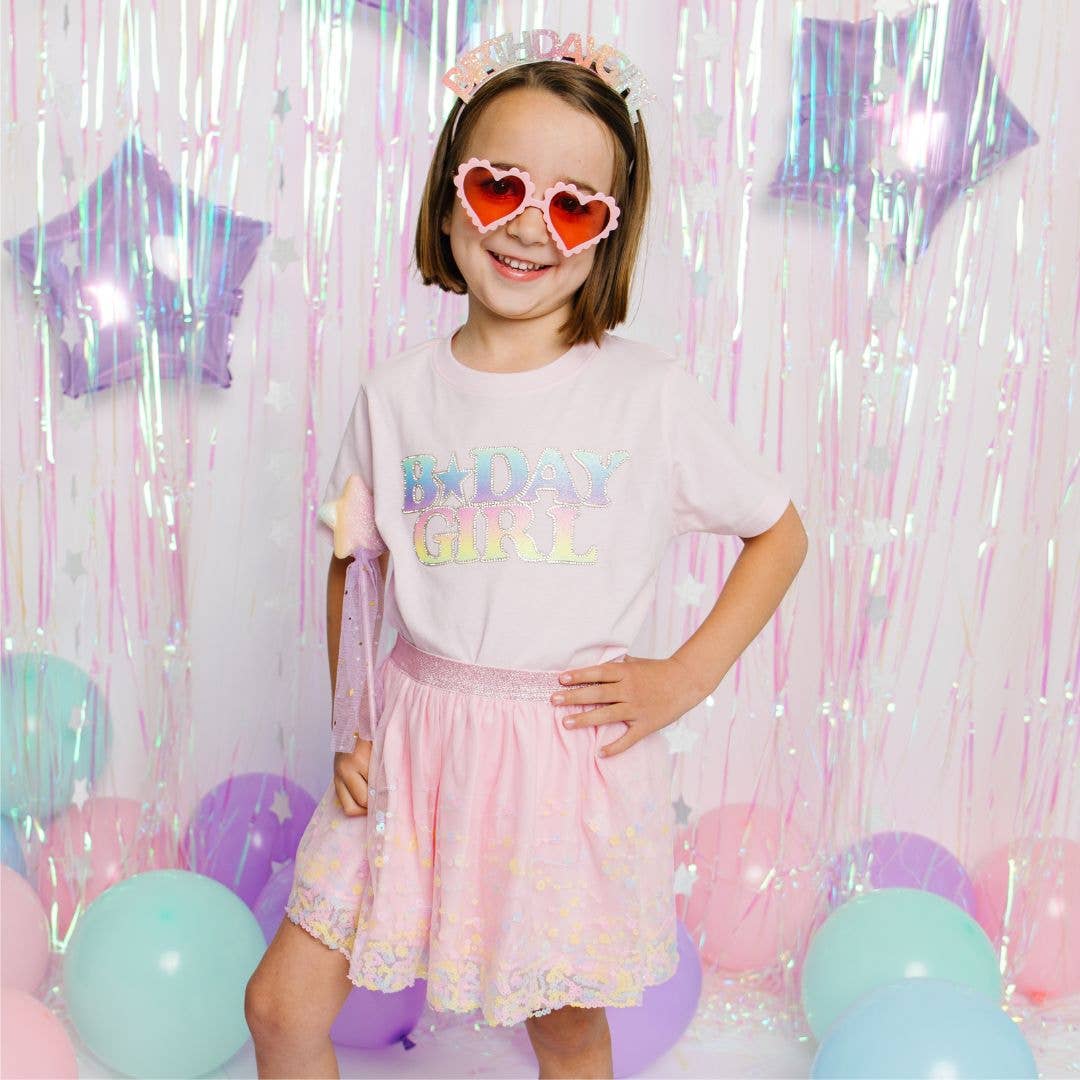 Pastel Rainbow Bday Girl Patch Short Sleeve T-Shirt