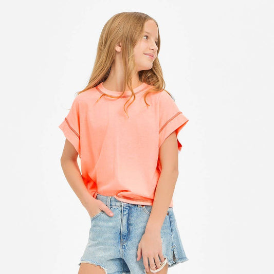 Slouchy Wrapped Cutout Back Tee | Neon Coral