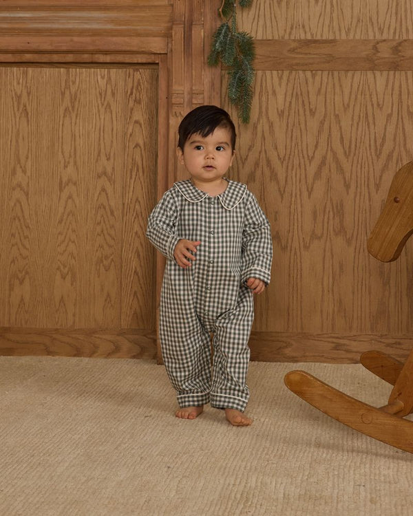 BABY PAJAMA ROMPER || EVERYGREEN GINGHAM