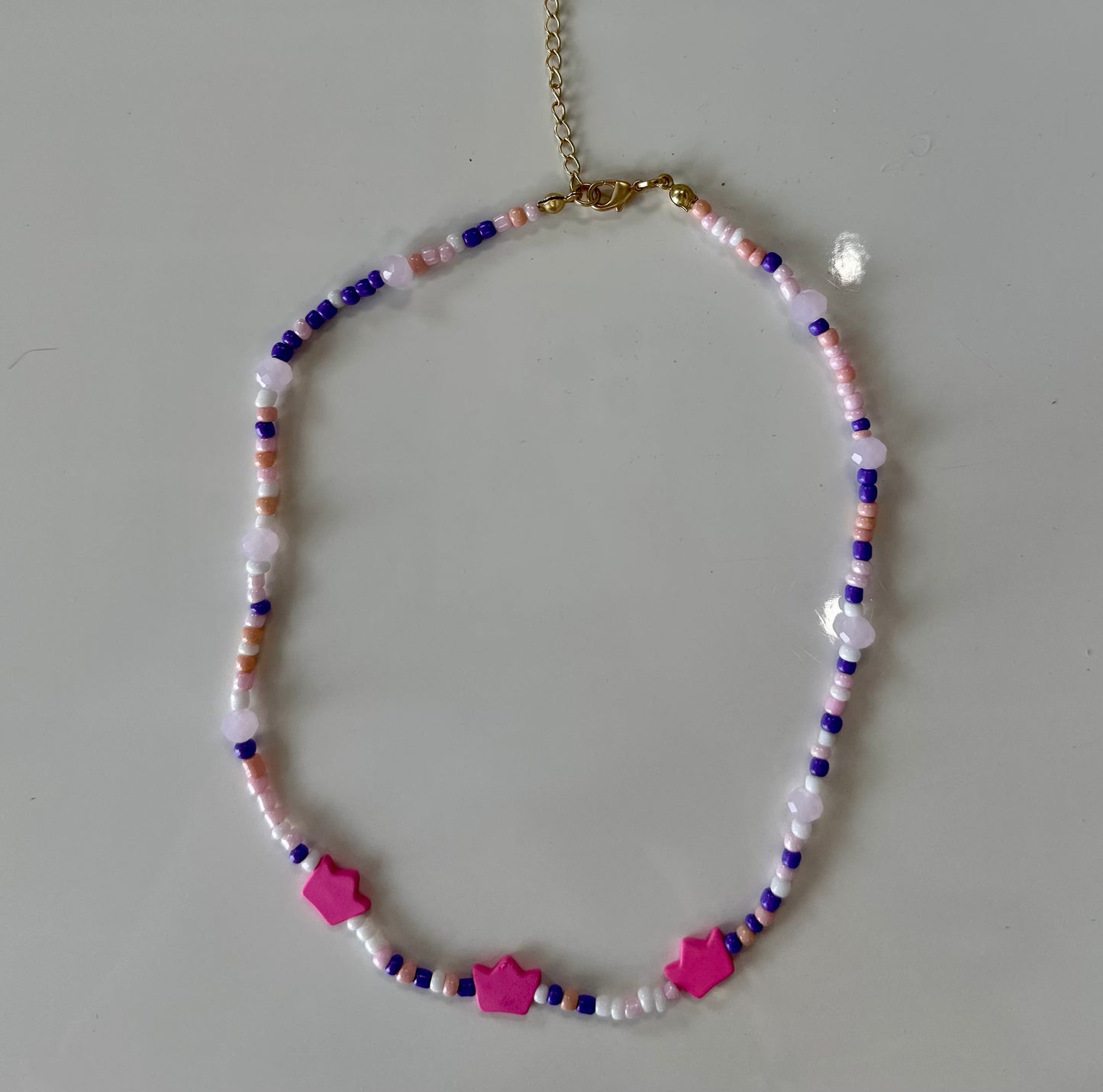 Kids 14” White, Purple, Pink with Hot Pink Crown Necklace