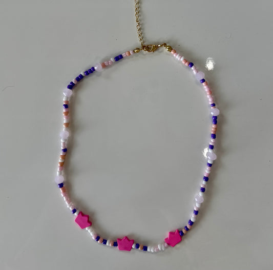 Kids 14” White, Purple, Pink with Hot Pink Crown Necklace
