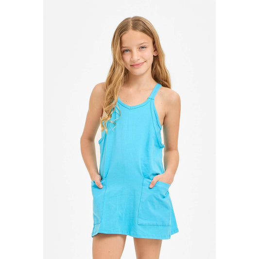 Relaxed Tank Dress with Built-In Romper Lining | Blue Aqua
