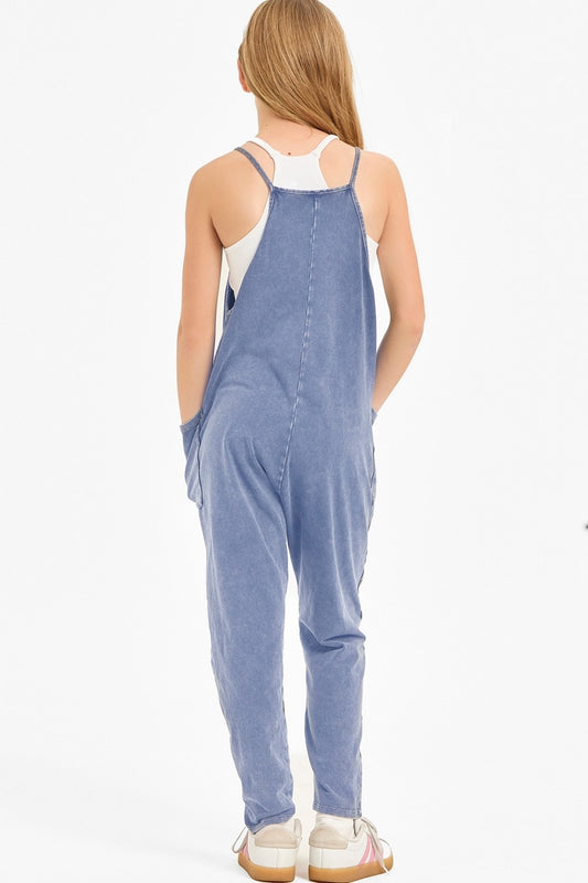 Mineral Wash Drop Crotch Jumpsuit | Denim Blue