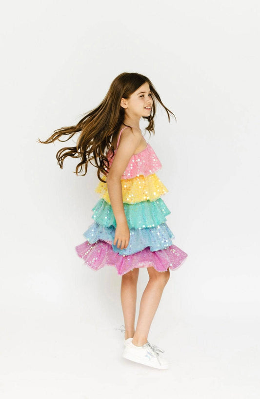 Rainbow Sequin Ruffle Dress