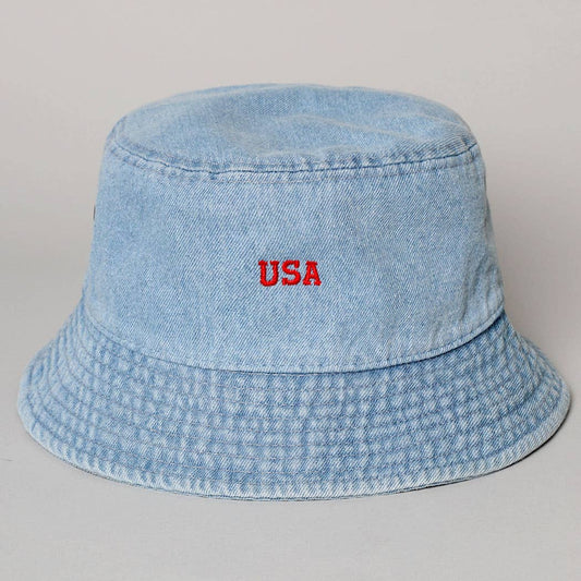 USA Embroidered Denim Bucket Hats