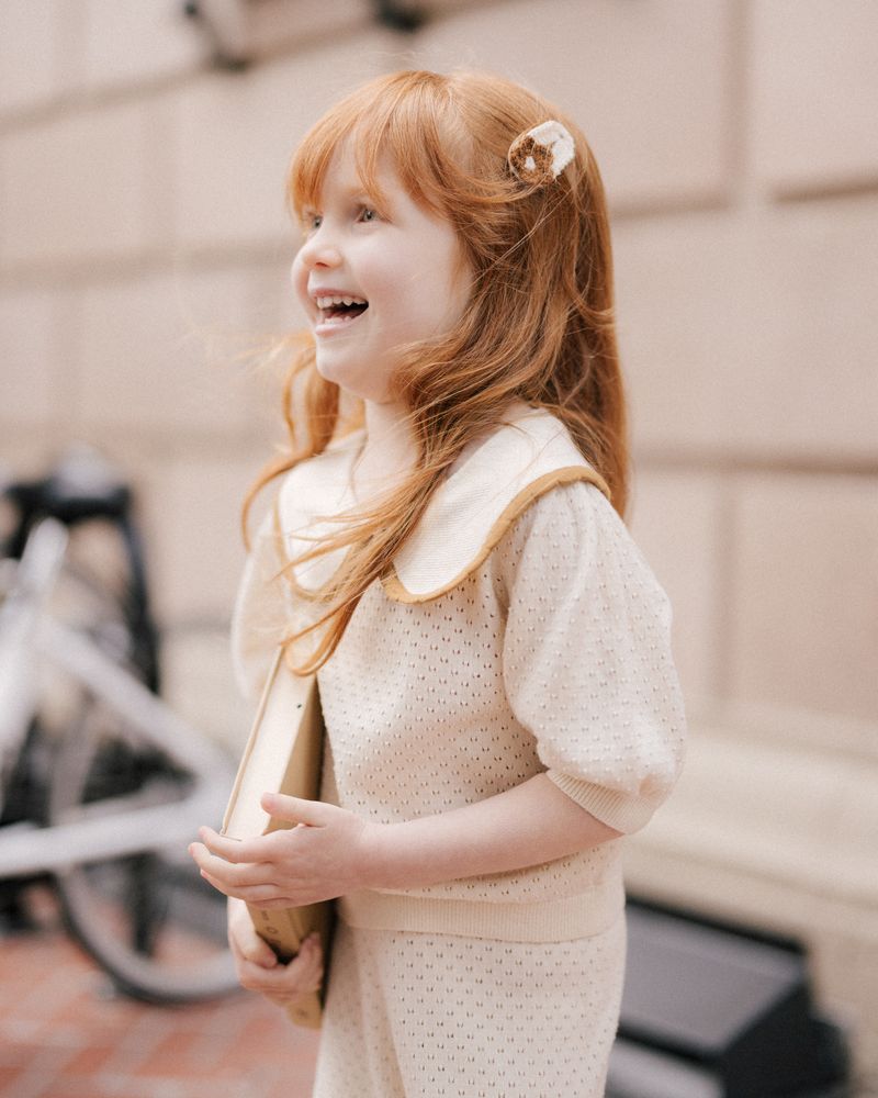 POINTELLE COLLARED TOP || NATURAL