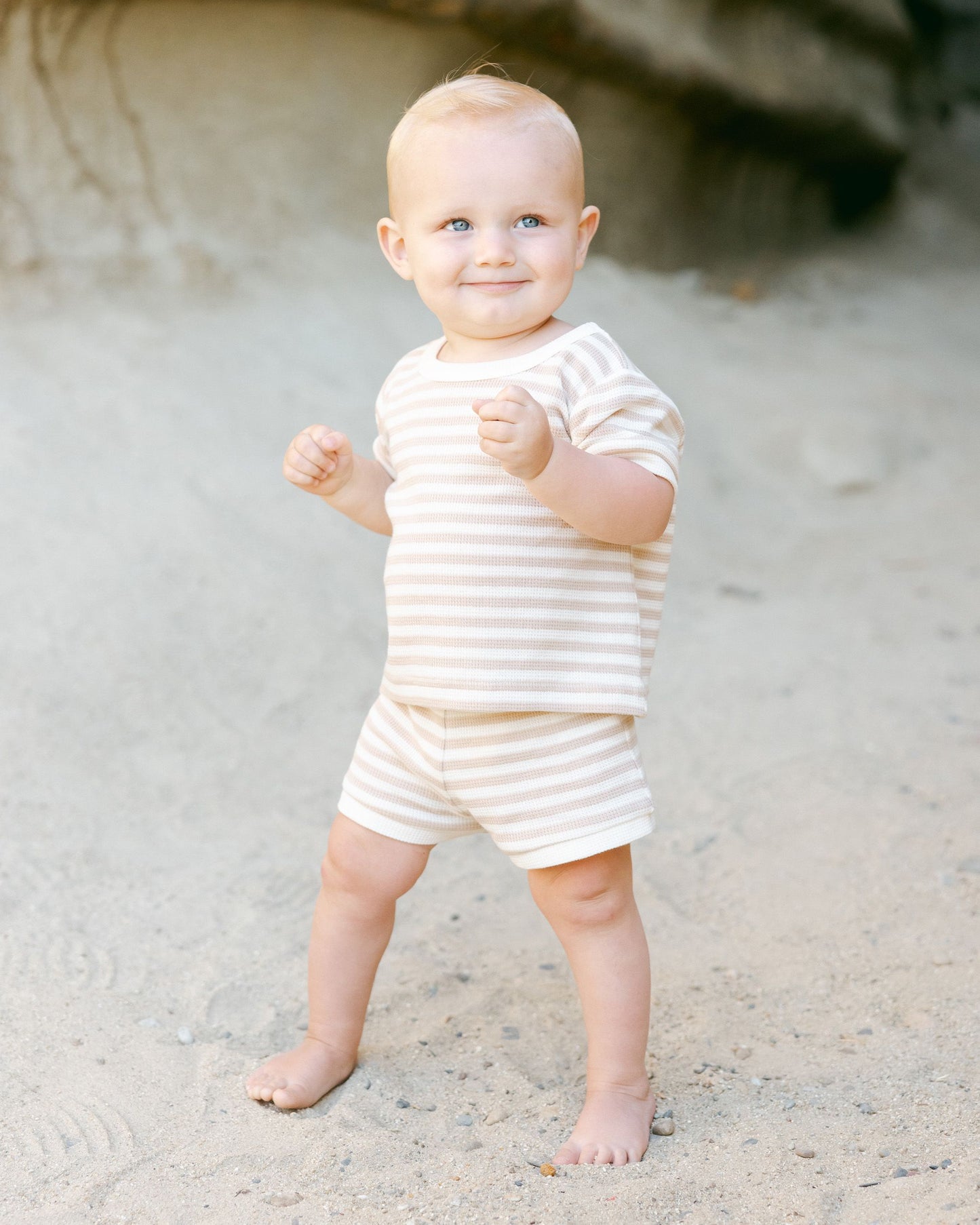 WAFFLE SHORTIE SET || OAT STRIPE