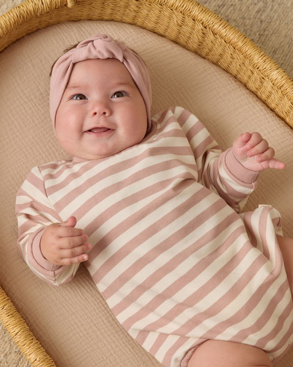 CREWNECK BUBBLE ROMPER || PINK STRIPE