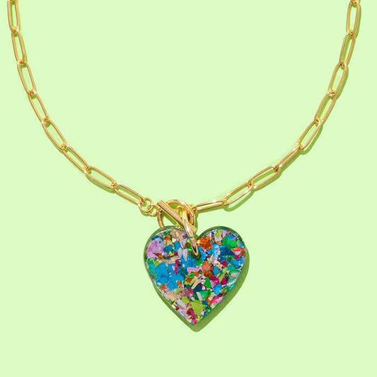 Paperclip Chain Necklace | Colorful Confetti Heart