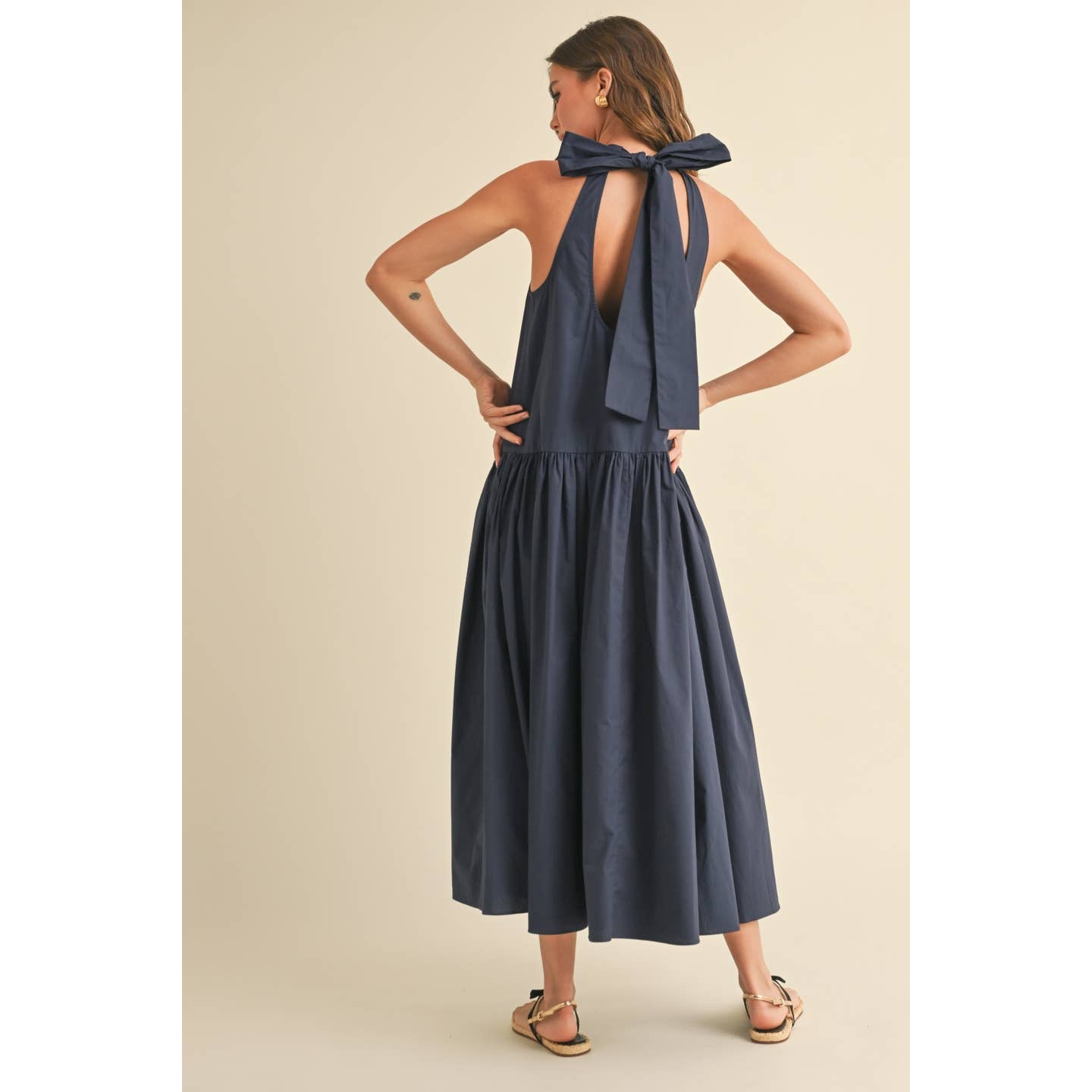 Sleeveless Dress with Tie Back | Navy