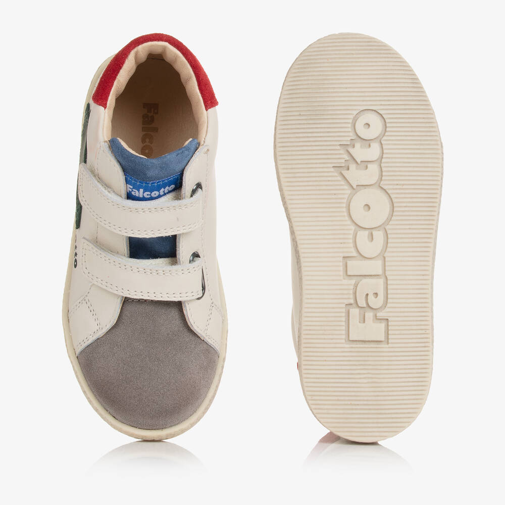 Falcotto Boys Ivory & Grey Leather Trainers