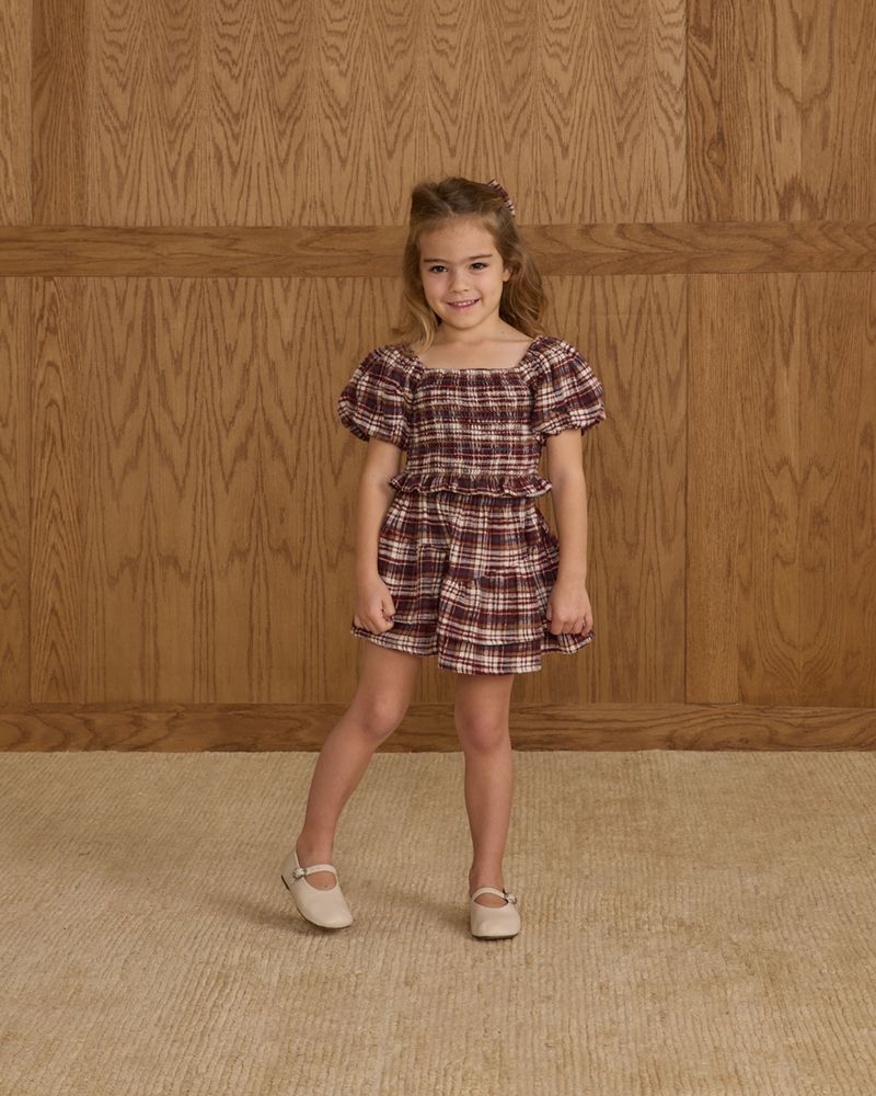 TIERED MINI SKIRT || BURGUNDY PLAID