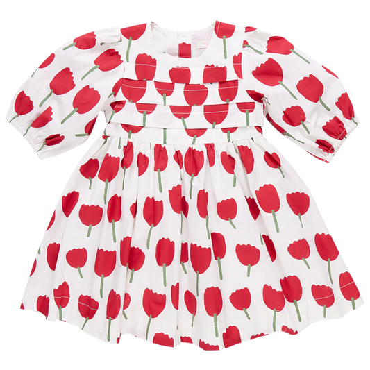 Girls Evelyn Dress | Red Tulips