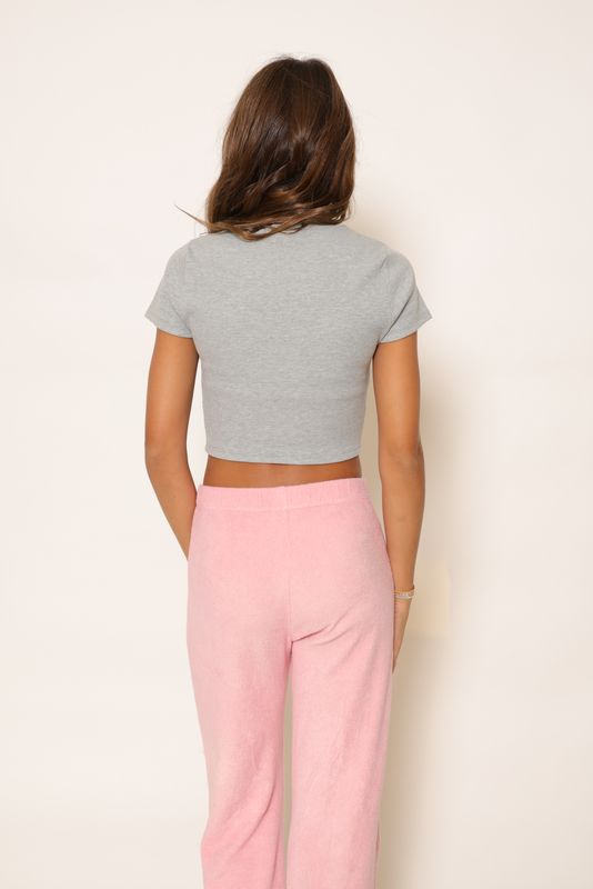 Ribbed Cropped Short Sleeve Tee | Light Grey|