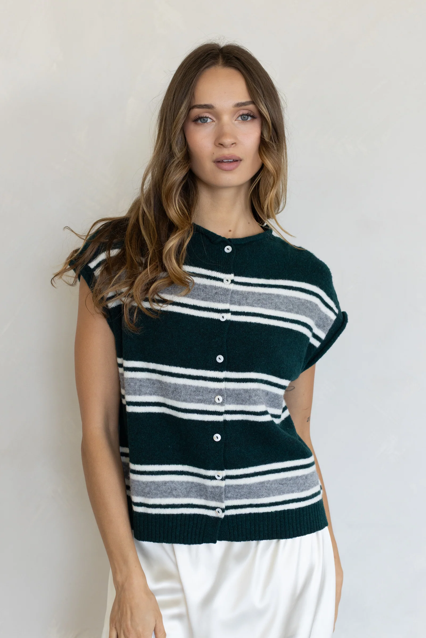 Varsity Stripe Piper Vest | Hunter Green