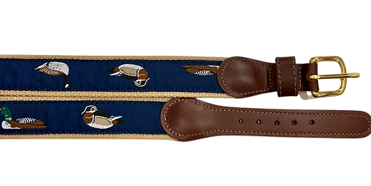 Boys Leather Belt| Waterfowl On Khaki