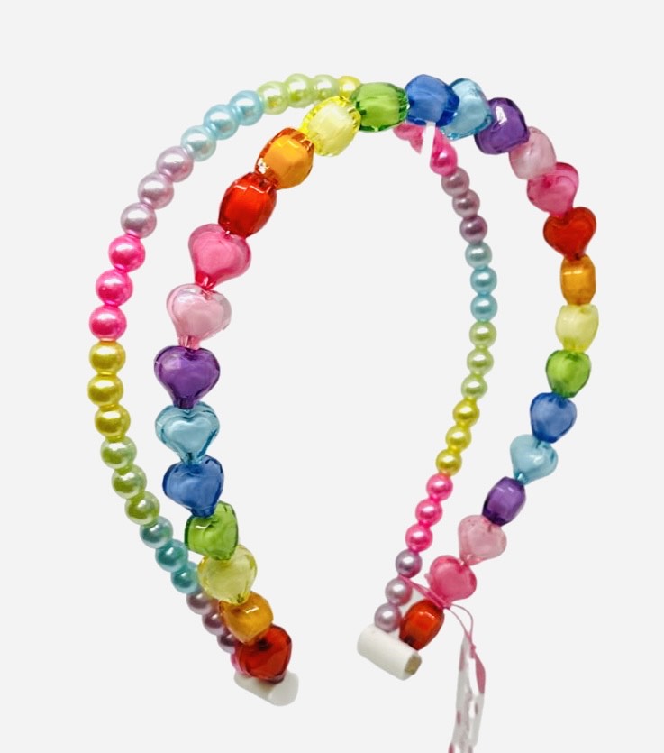 Double Heart Bubble Beaded Headband | Rainbow