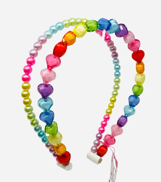 Double Heart Bubble Beaded Headband | Rainbow