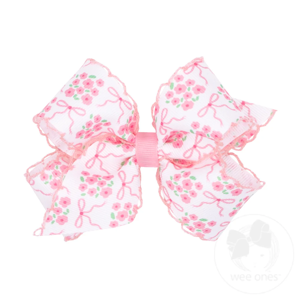 Medium Moonstitch Hair Bow in Bow and Flower Print | Pink