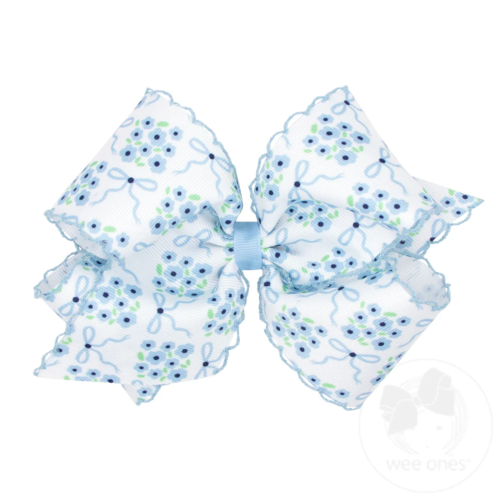 King Moonstitch Hair Bow in Bow and Flower Print | Millennium Blue