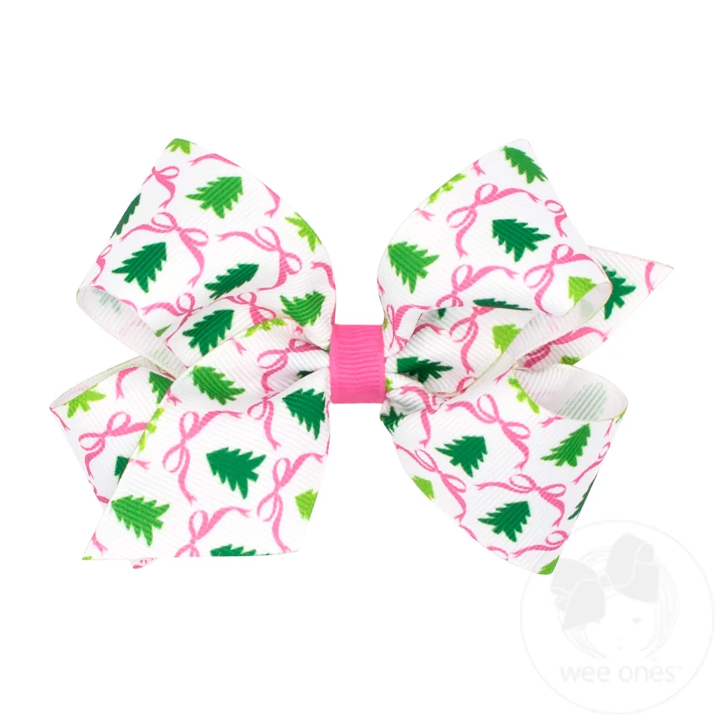 Medium Pink Christmas Tree Print Bow