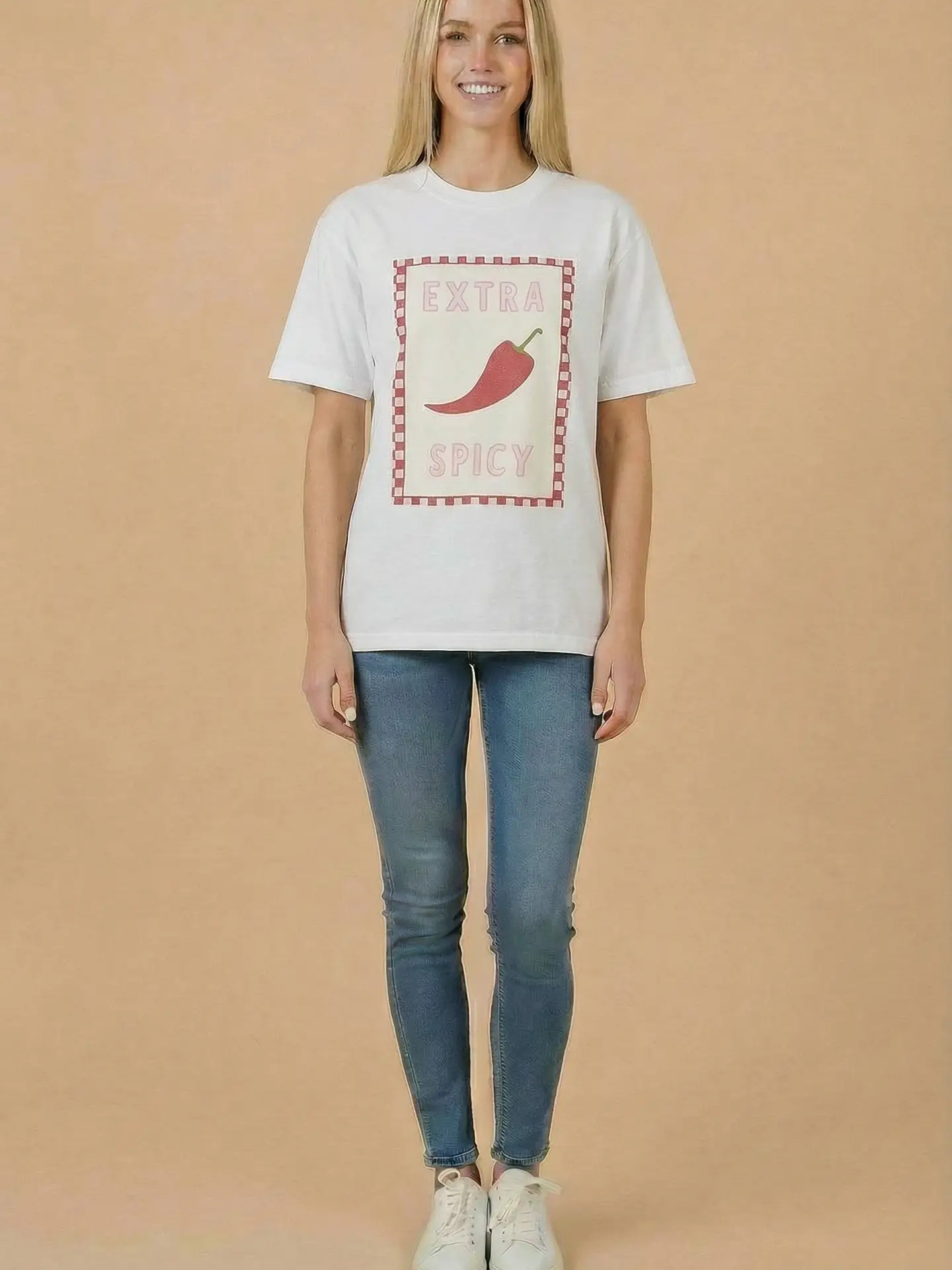 Extra Spicy Chili Pepper Checkerboard Graphic Tee