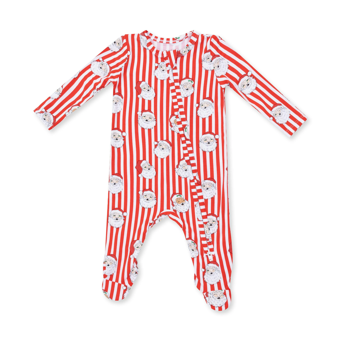 Vintage Santa Stripe | Bamboo 2 Way Zipper Footie