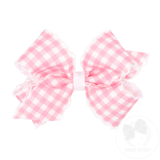 Medium Moonstitch Hair Bow in Gingham Print | Pearl Pink