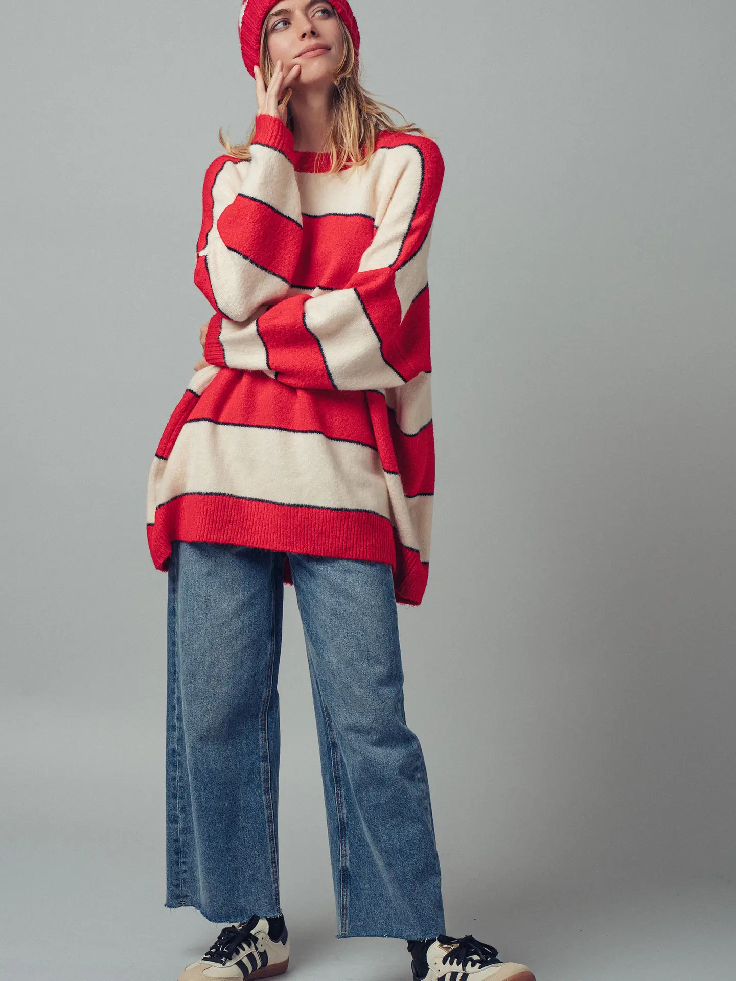 Oversized Rugby Stripe Knit Sweater
