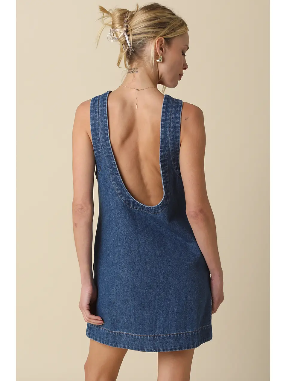 Open-Back Denim Shift Dress