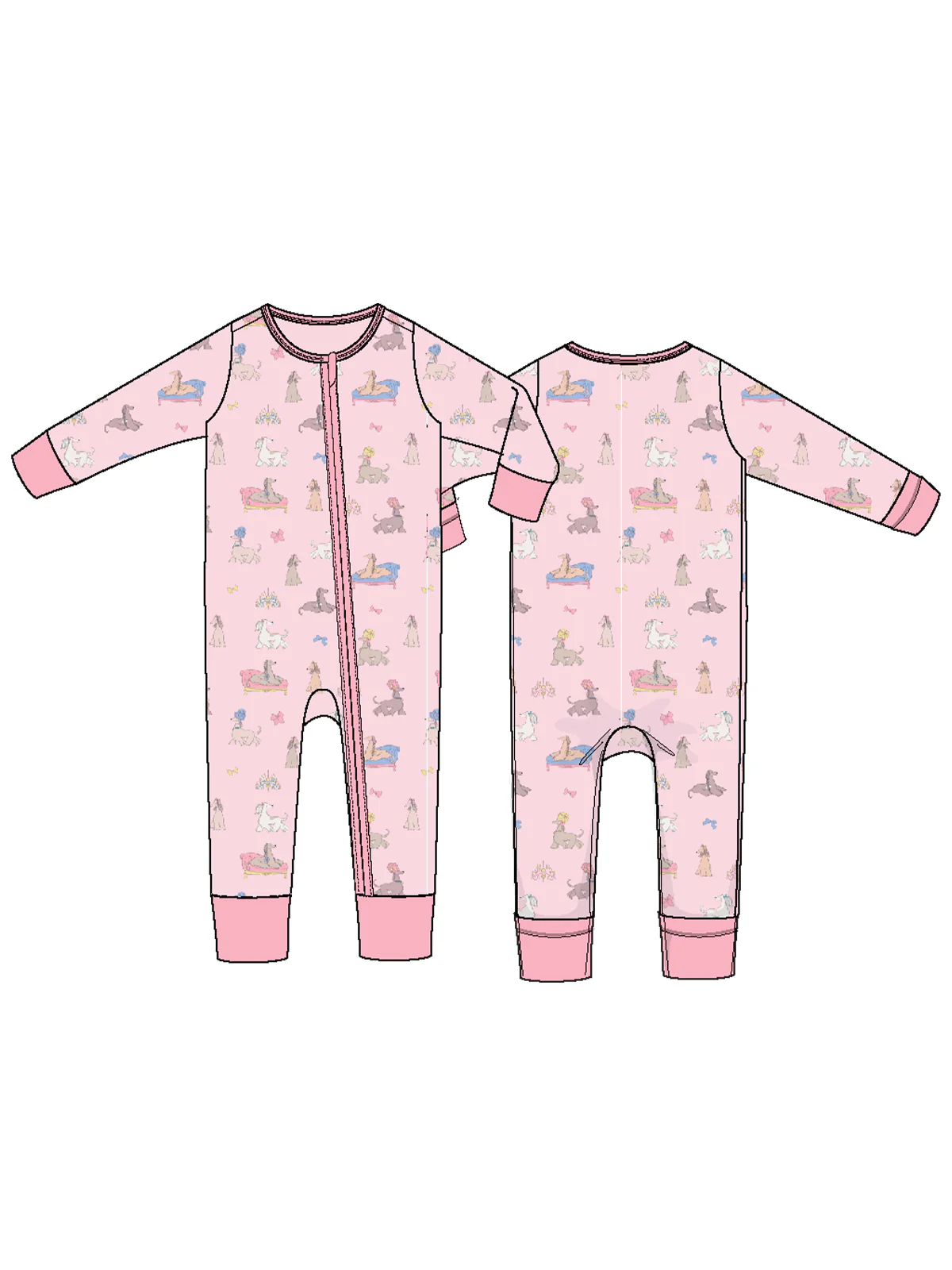 2-Way Zip Romper | Fancy Hounds with Bows