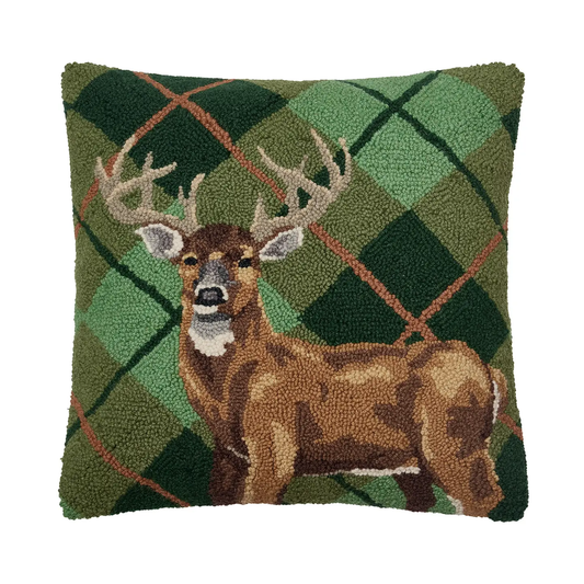 Deer Plaid Needlepoint Pillow